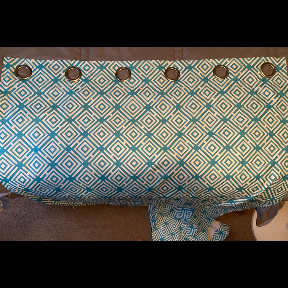 Teal, chevron pattern, curtains